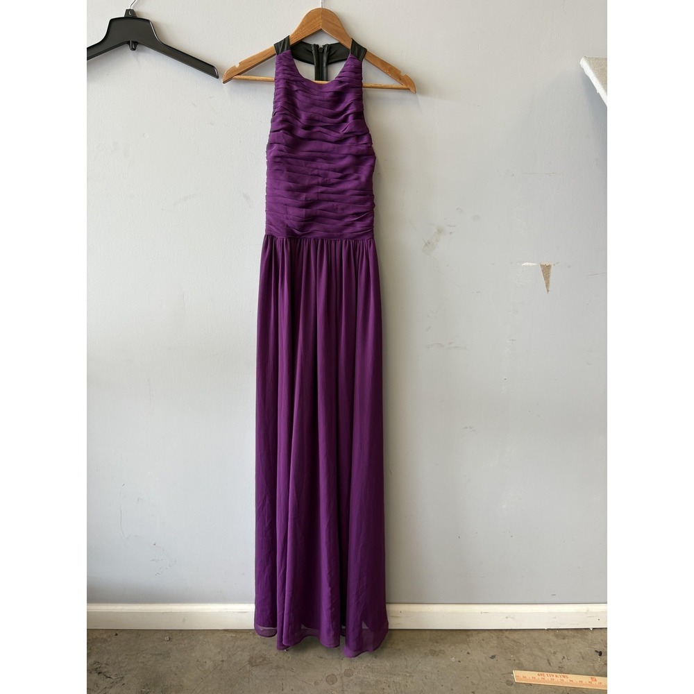 Alice + Olivia Dress Womens 2 Purple Ruched Halter‎ Chiffon Maxi Gown Formal